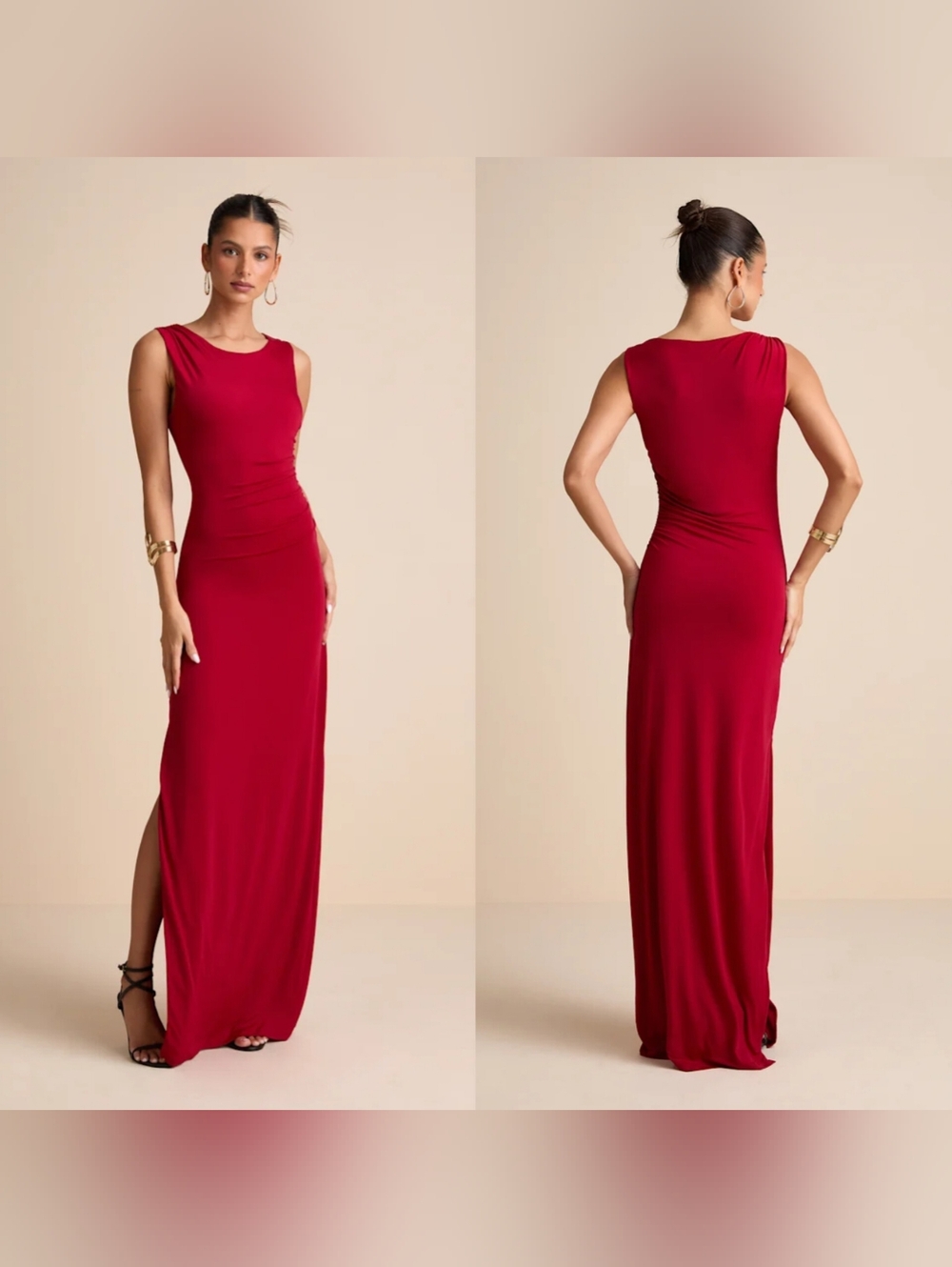 Lulus Significant Allure Red Slinky Knit Ruched Maxi Dress S Wedding Party Prom